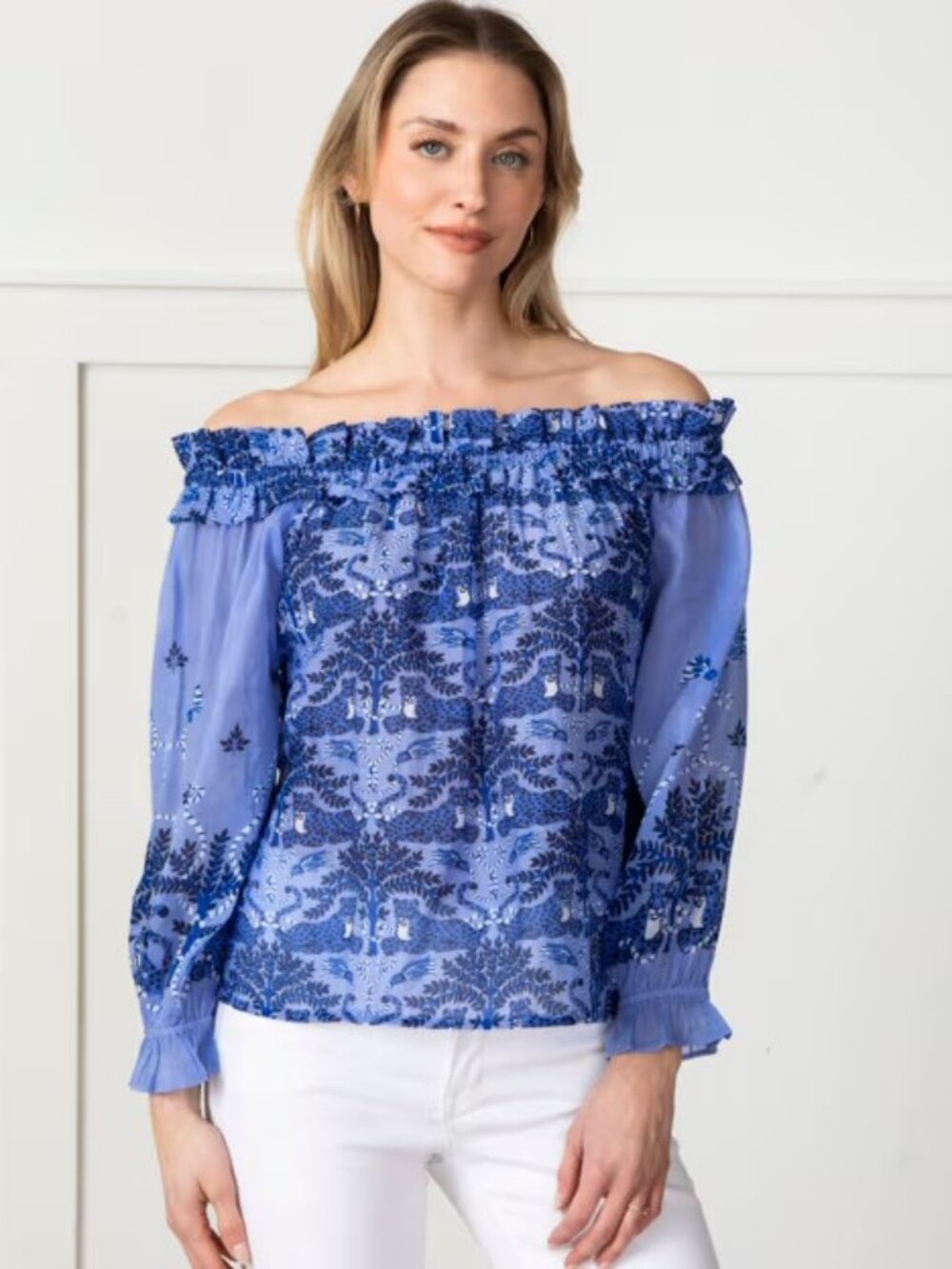 Printfresh Blouse Charming Cheetahs in Blue Hibiscus